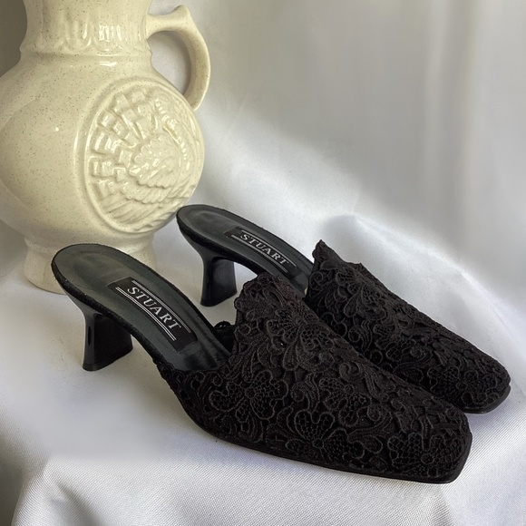 Stuart Weitzman Black Crochet Lace Mule - Picture 1 of 5